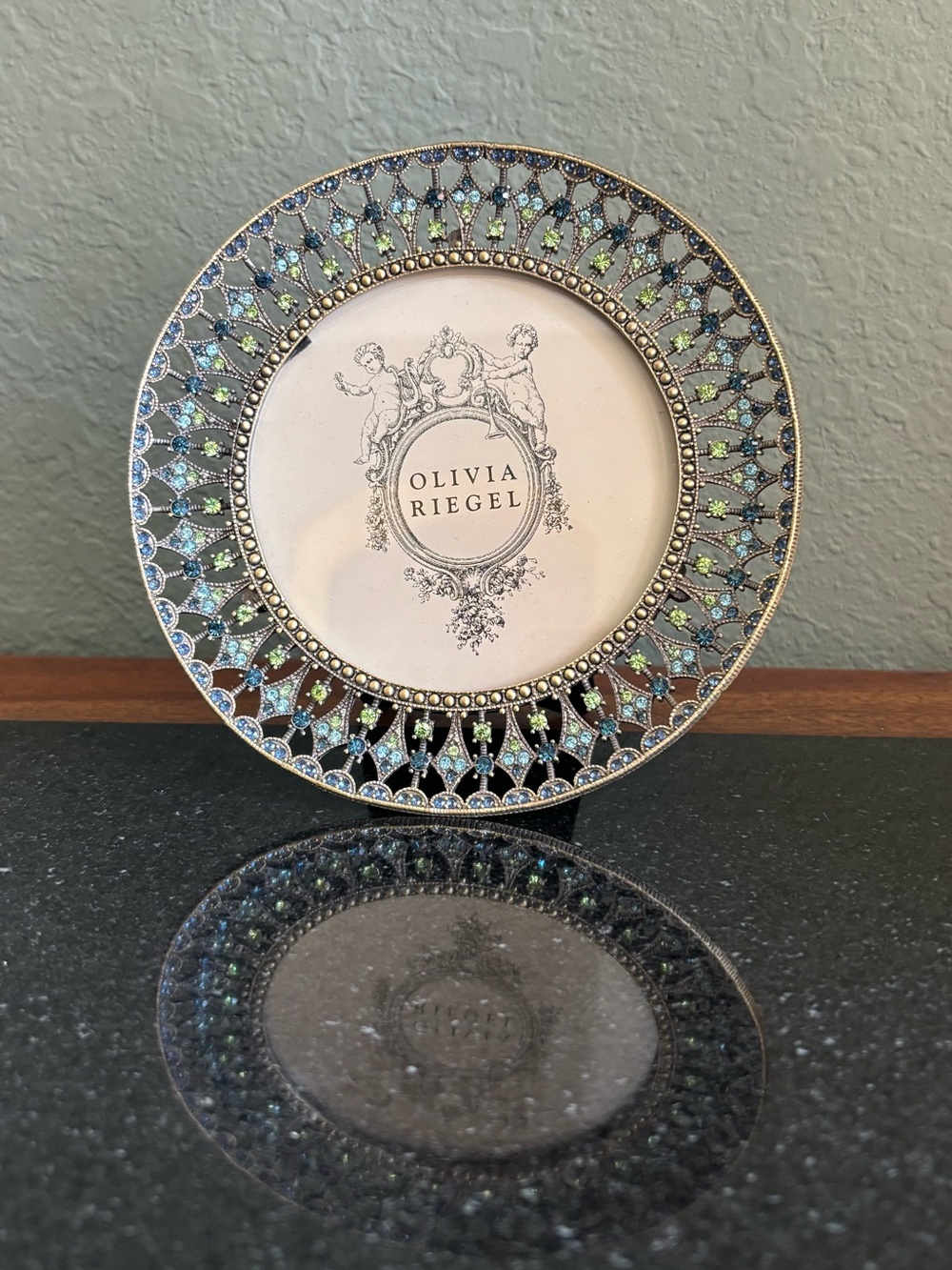 Olivia Riegel Jeweled Metal Freestanding Round Photo Frame Gold/Blue/Green - Picture 8 of 8